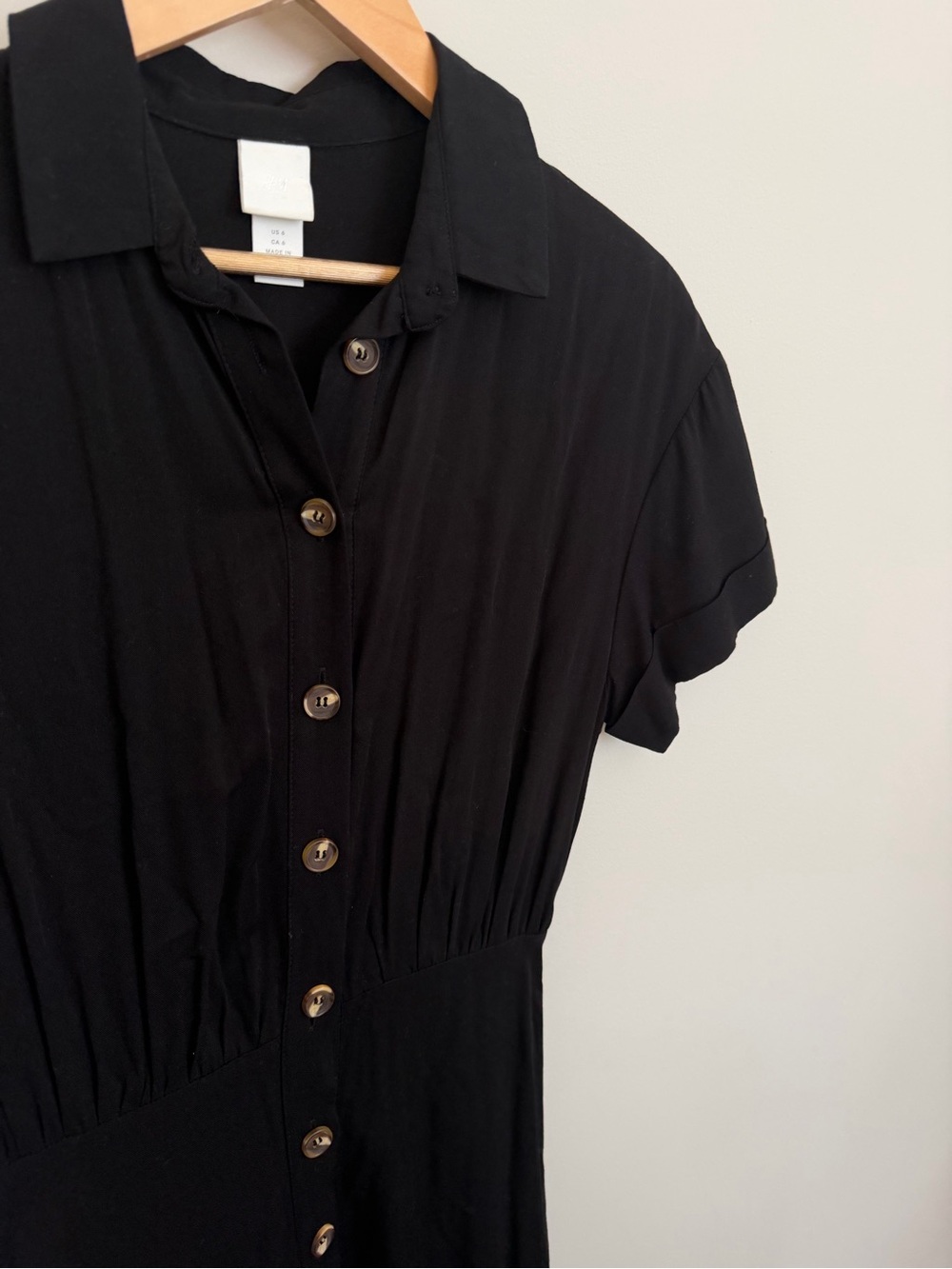Black Button-Front Maxi Shirt Dress with Waist Tie